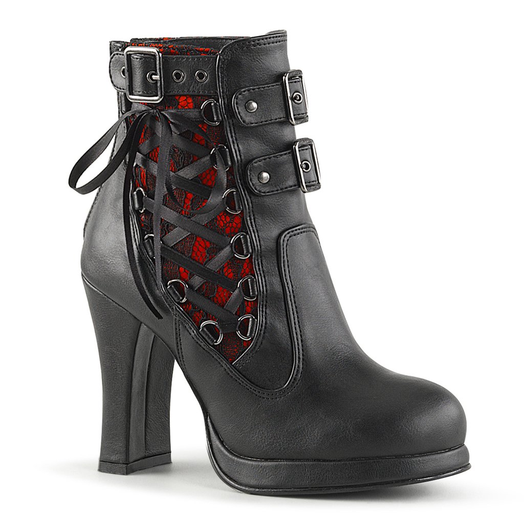 Bottines Demonia Crypto 51 Vegan Cuir Femme - Noir/Rouge 91645-UDCB